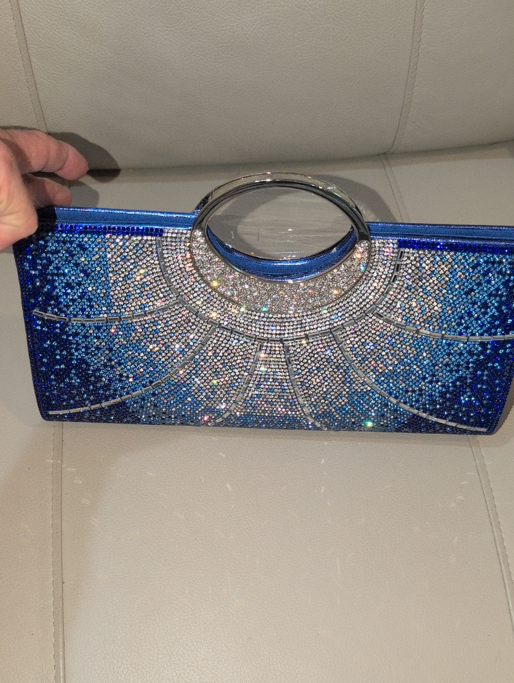 Blue Crystal-Embellished Evening Clutch With Shoulder Strap -NWT
